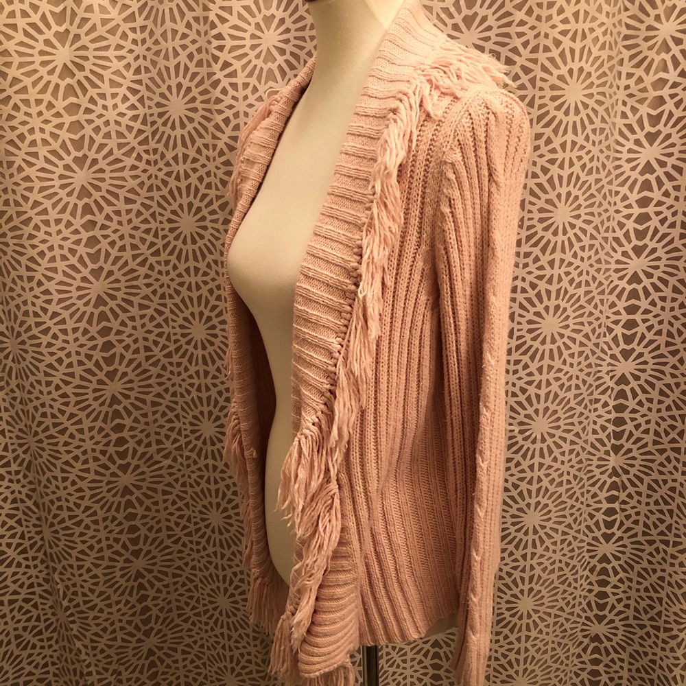 Villager Light Pink Fringe Open Front Sweater - Picture 6 of 6